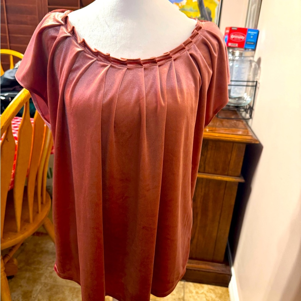 Gently used Lauren Conrad velvet flutter sleeve blouse with keyhole tie in back